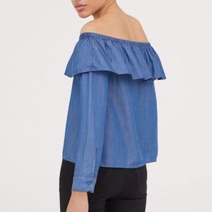 H&M Conscious Blue Ruffle Off-the-Shoulder Blouse Top 2